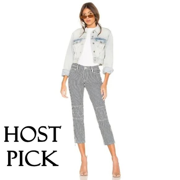 NWT Current | Elliott blue, warm white stripe skinny cropped stitch accent jeans - Picture 1 of 16